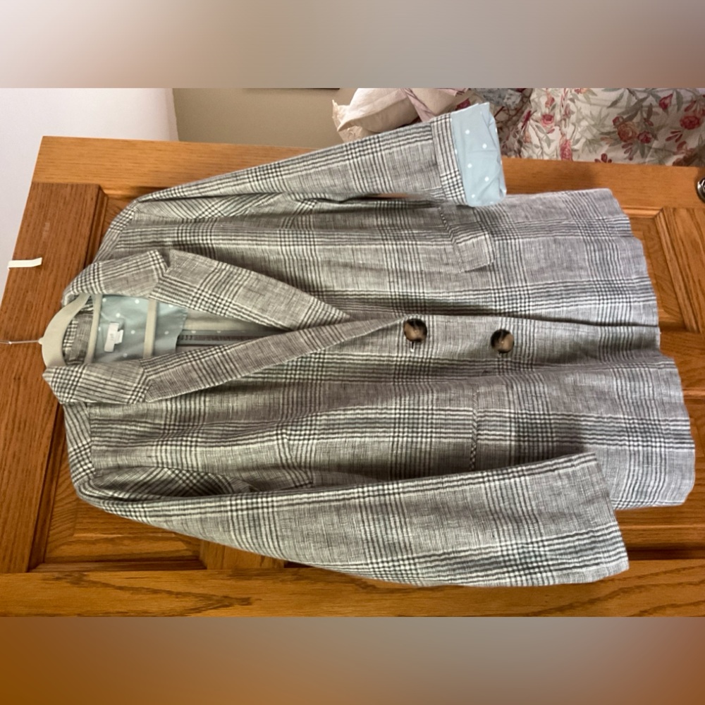 J Jill boyfriend jacket, casual, grey/blue plaid material